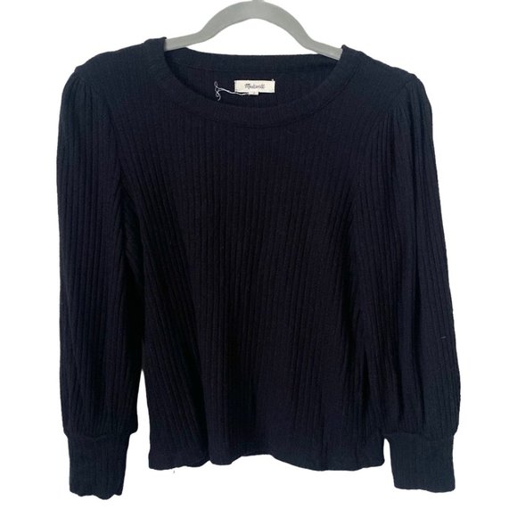 Madewell Black Brushed Rib Pleat-Sleeve Sweater - Picture 2 of 6